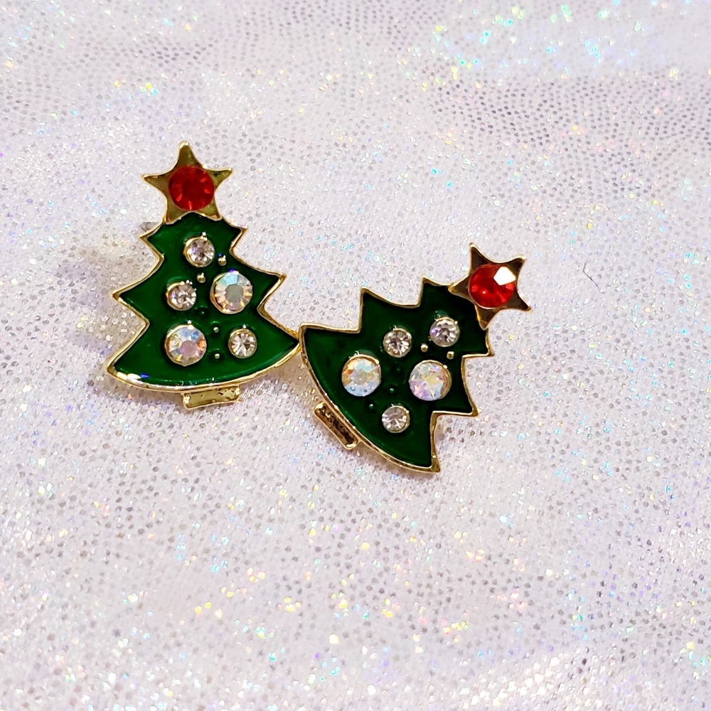 Gold-plated Crystal red and green Christmas tree earrings